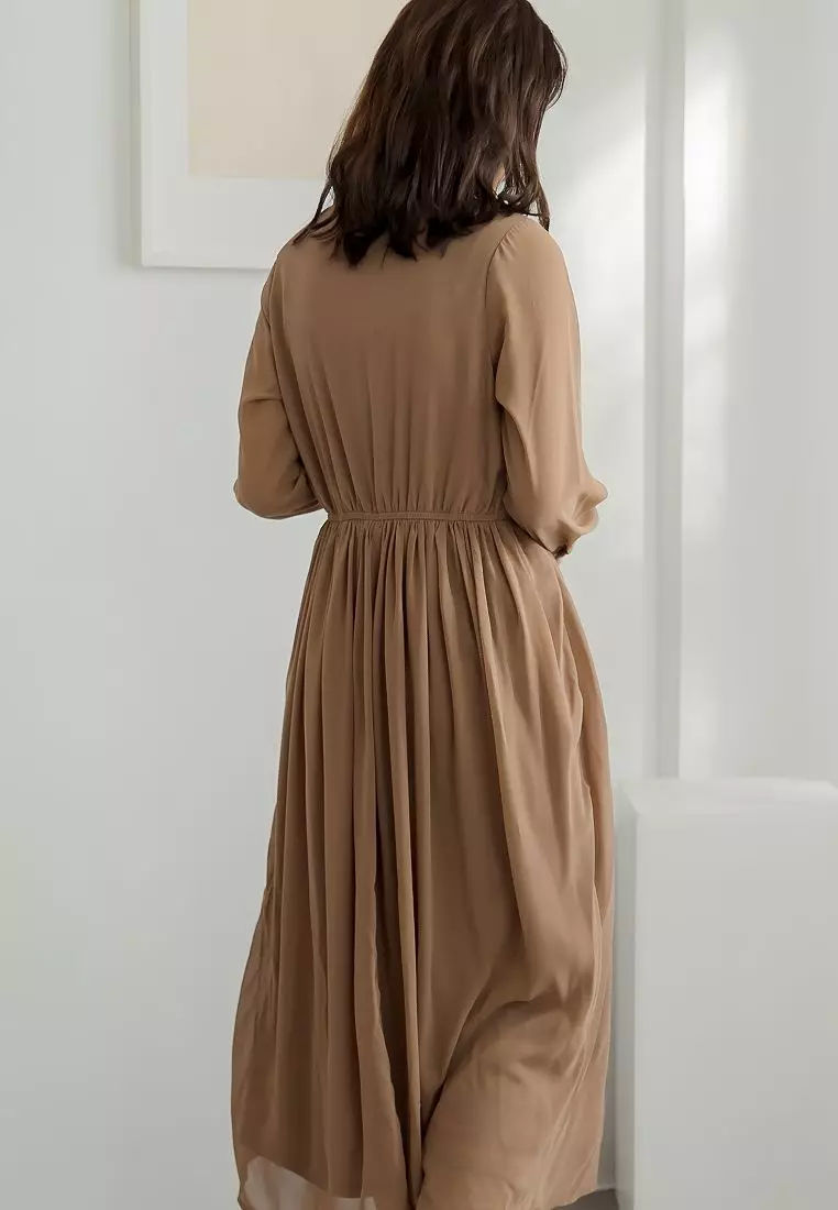 Chiffon Button-Down Shirt Collar Long Dress [DA8044]