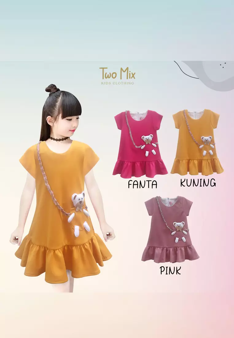 Two Mix - Dress Anak Perempuan Lucu Boneka Bear - Baju Anak Cewek 1-8 Tahun 4300