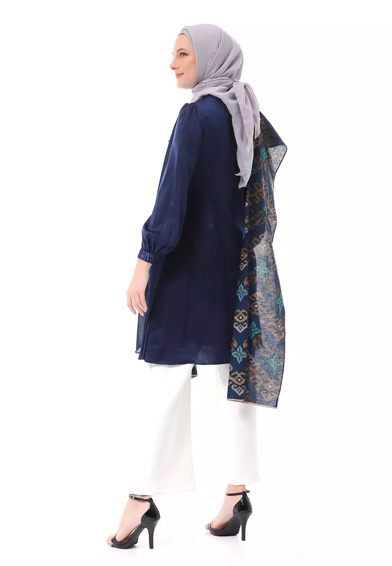 Anevay Long Slevee Baju Batik Atasan Wanita Premium Quality - Navy