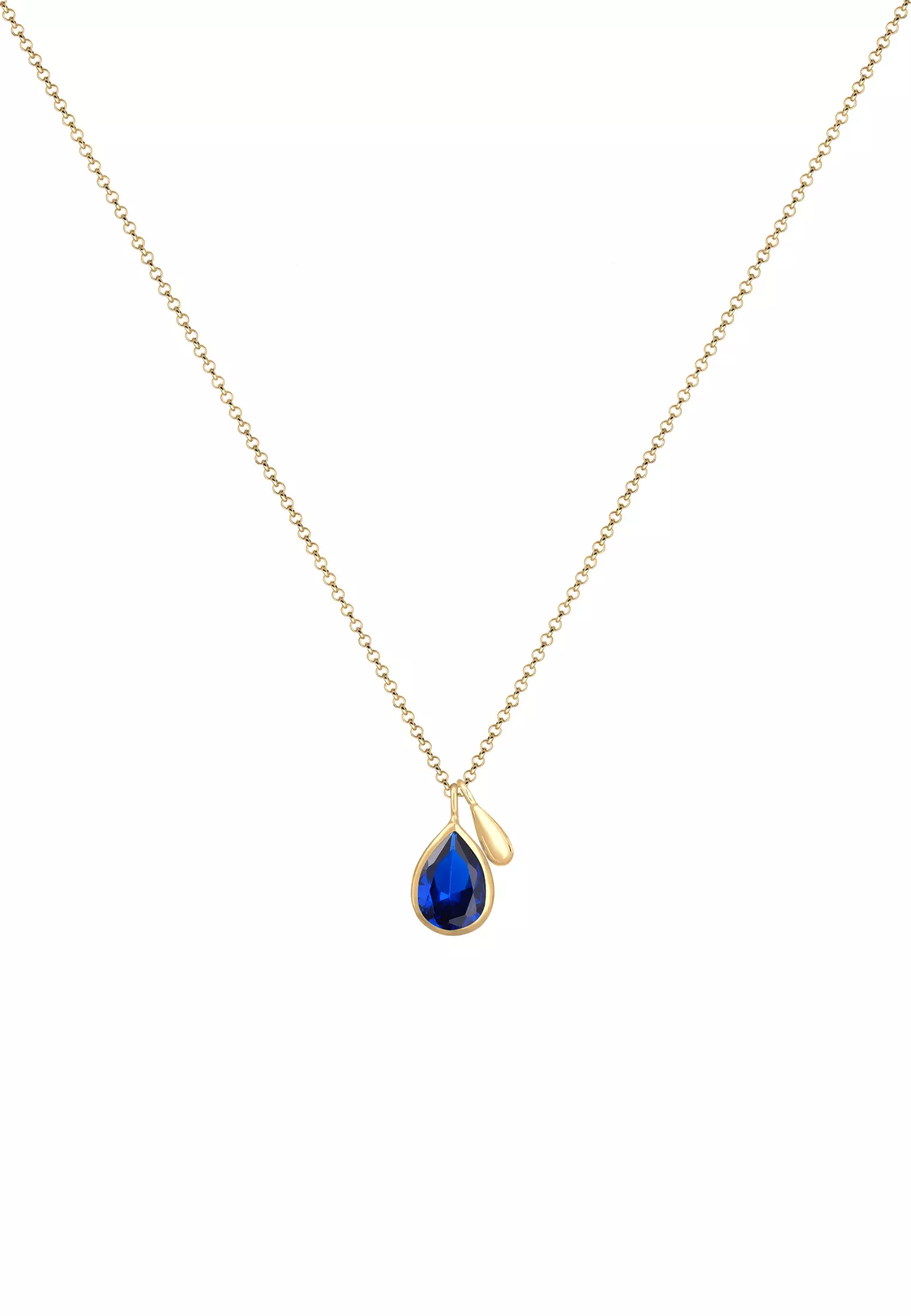 Necklace Drop Sapphire Blue Gold Plated