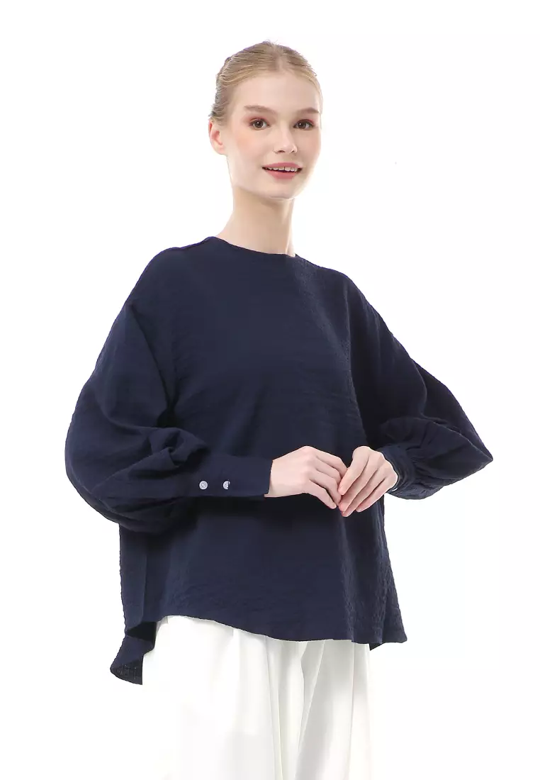 Susan Blouse Lengan Panjang Atasan Wanita Kasual High Quality - Navy