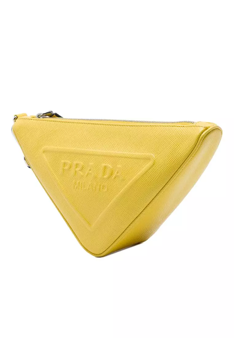 Pre-Loved Prada Saffiano Logo Embossed Triangle Wristlet Pouch
