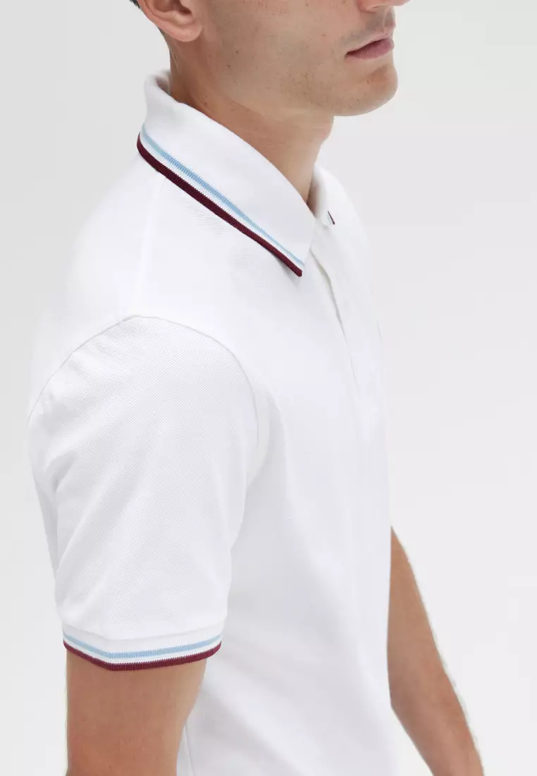 Fred Perry M12 Made in England Twin Tipped Fred Perry Shirt (White / Ice / Maroon)