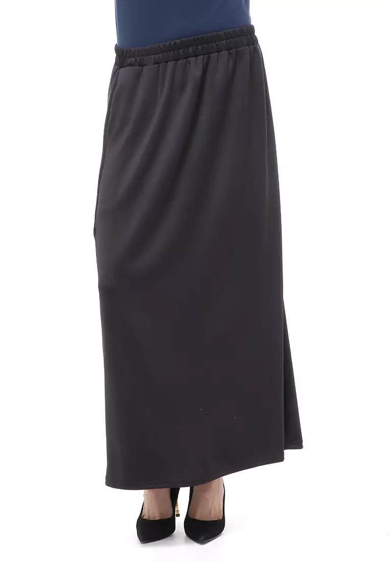 Rok Panjang Muslimah Polos Bawahan Wanita Regular Fit All Size - Hitam