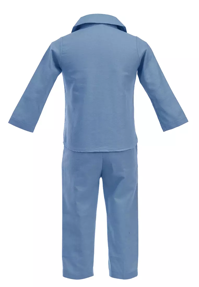 Jourell Setelan Anak Perempuan Blazer Kids One Set Motif Polos Long Sleeve Material Cotton ORIGINAL - Blue