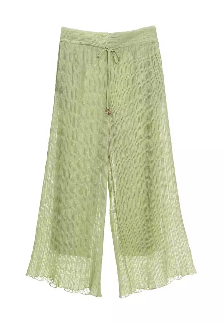 Wide Leg Casual Green Pants
