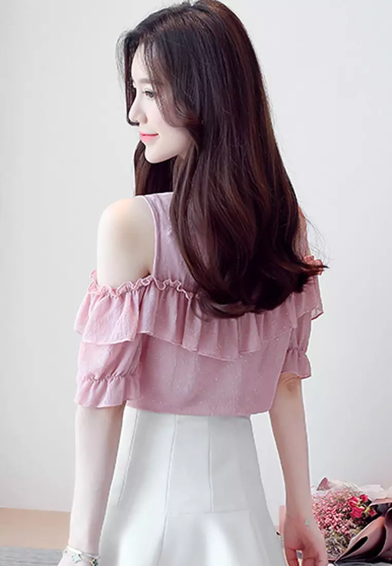 Ruffles Cold Shoulder  Blouses