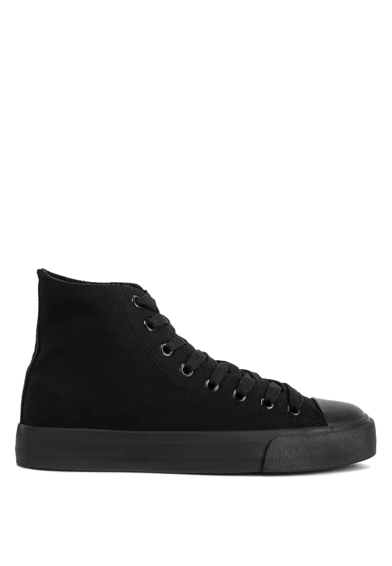 Discount on London Rag  shoes - SKU: Black Solid Canvas High Top Sneakers