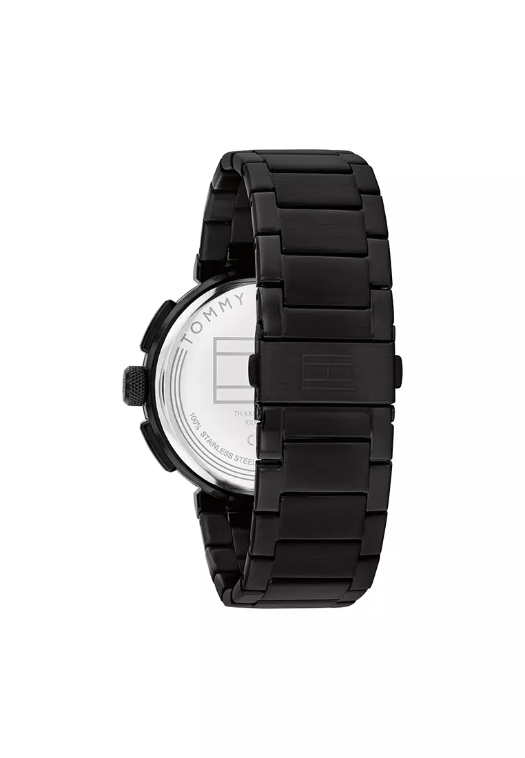 Men's Ionic Black Plated Steel Bracelet and Black Dial Quartz Multifunction Watch - TH1792119