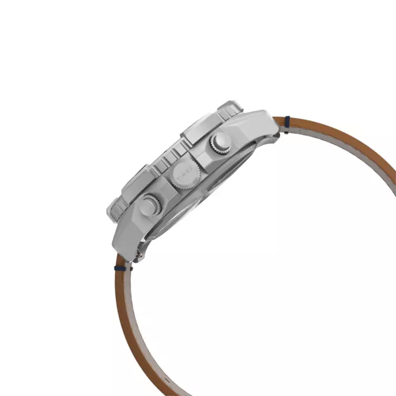 Jam Tangan Pria Timex Expedition TW2W16300 Ridge Chronograph Blue Dial Brown Eco-Friendly Leather Strap