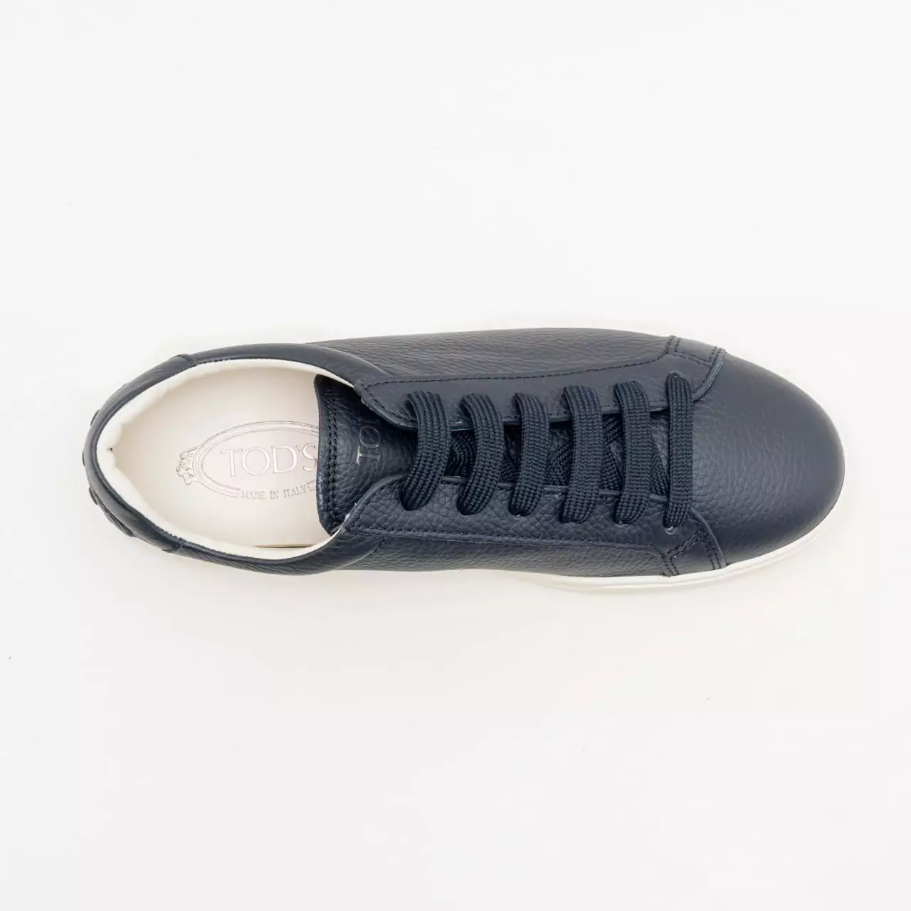 [4.4PRIL KEJUTAN HARGA] Logo Stamped Sneakers Grained Leather Navy Blue