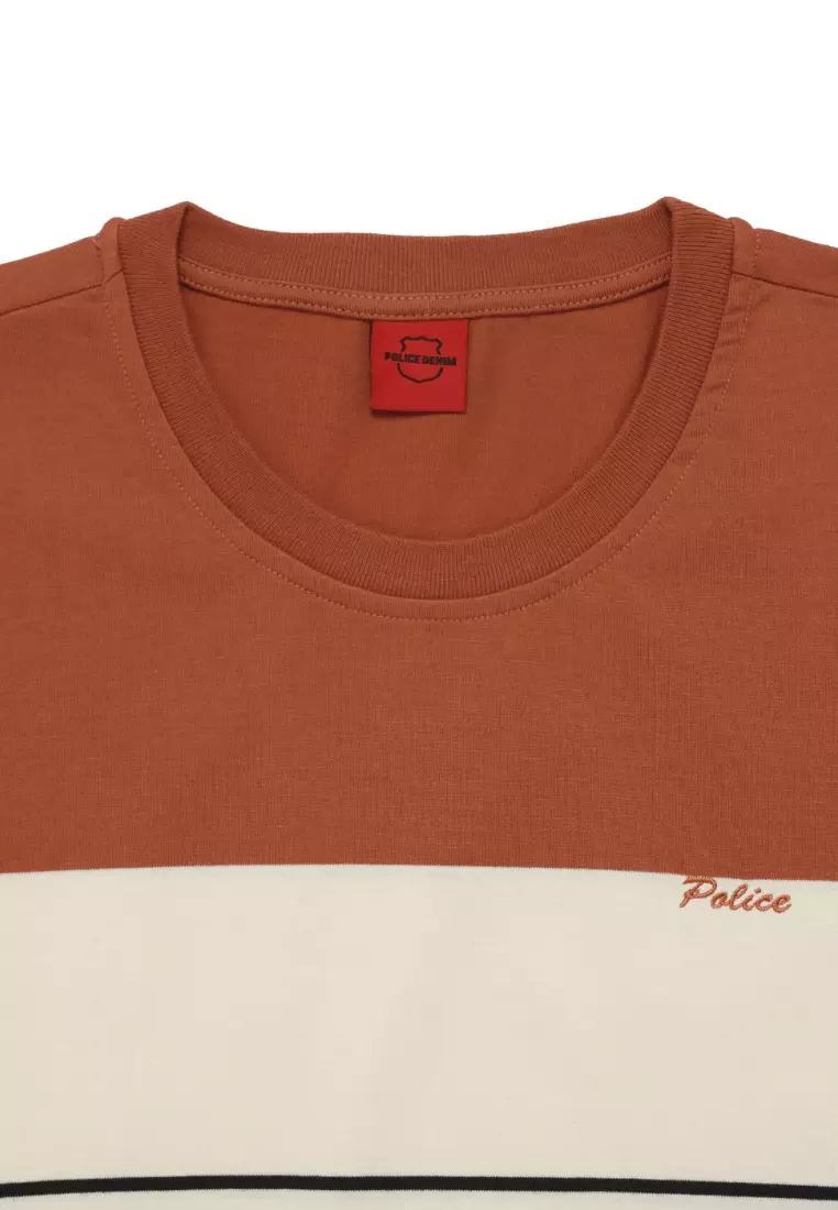 POLICE T-Shirt Salur Bordir Cotton Premium Tebal Pria 53028