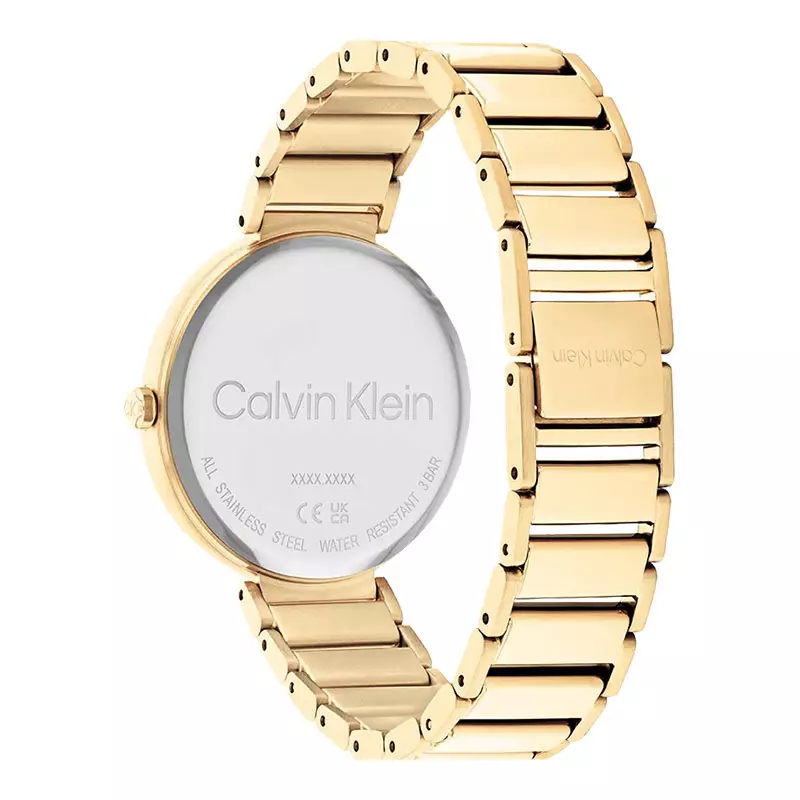 Jam Tangan Wanita Calvin Klein Minimalistic 25200136 Black Dial Gold Steel Strap
