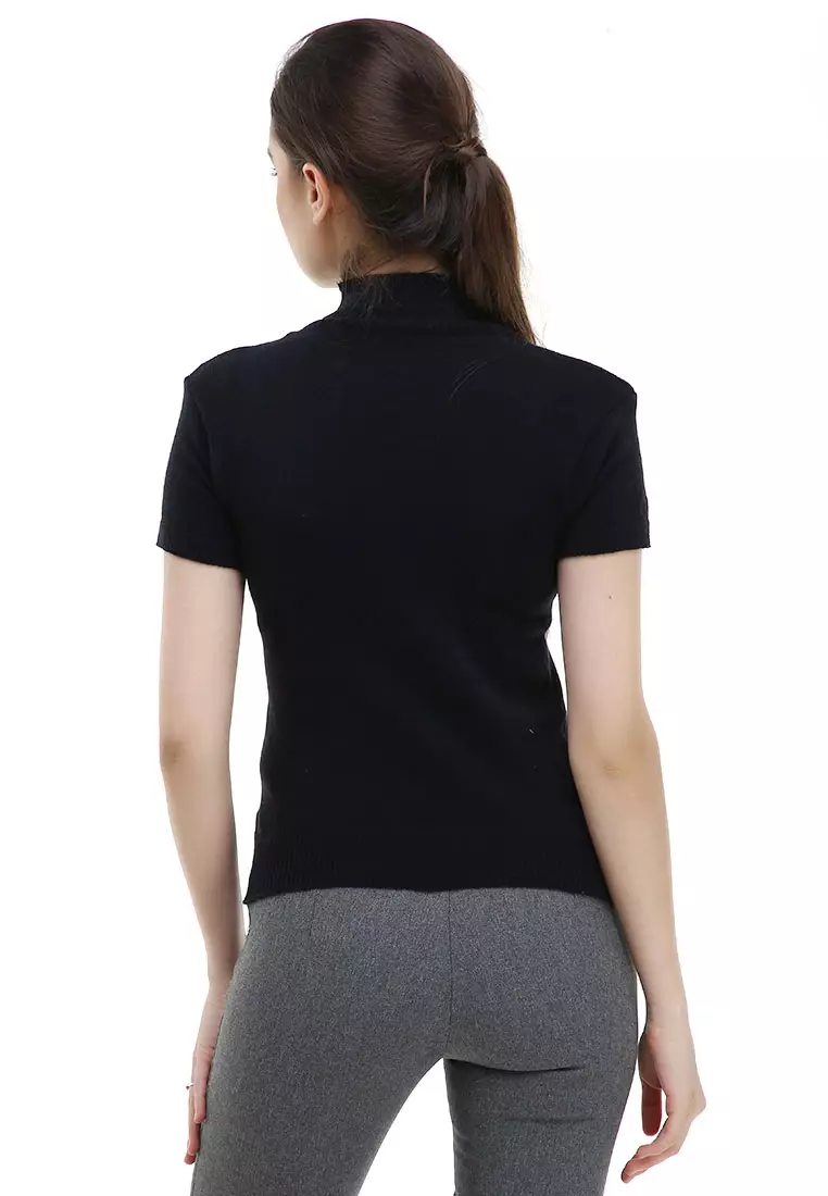 Earl Tshirt Lengan Pendek Turtleneck Design Simple Atasan Wanita - Hitam