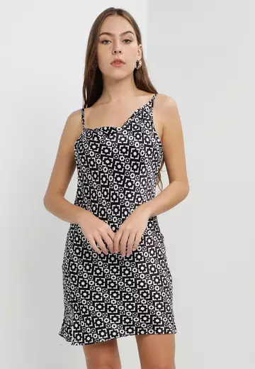 TOPSHOP Floral Asymmetrical Slip Dress ZALORA