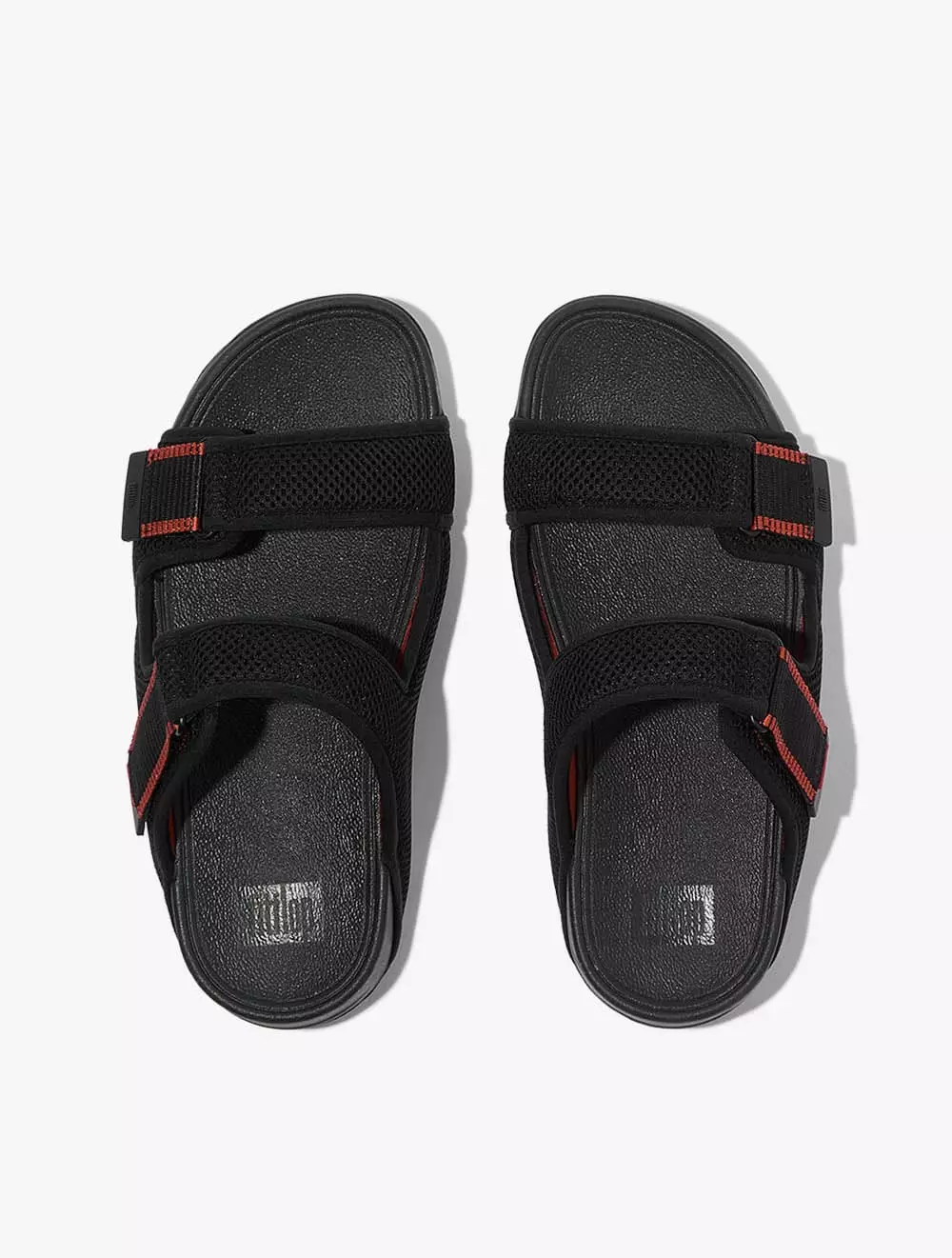 Fitflop Gogh Moc Mens Adj. Water-Resistant Mesh Slides - Black/Terracotta