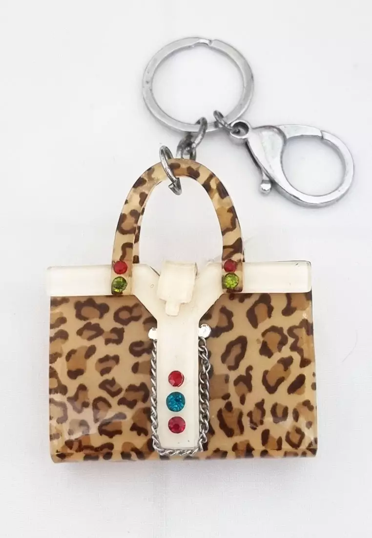 Leopard Print Bag Shaped KeyHolder Gantungan Kunci Wanita Aksesoris Tas Brown