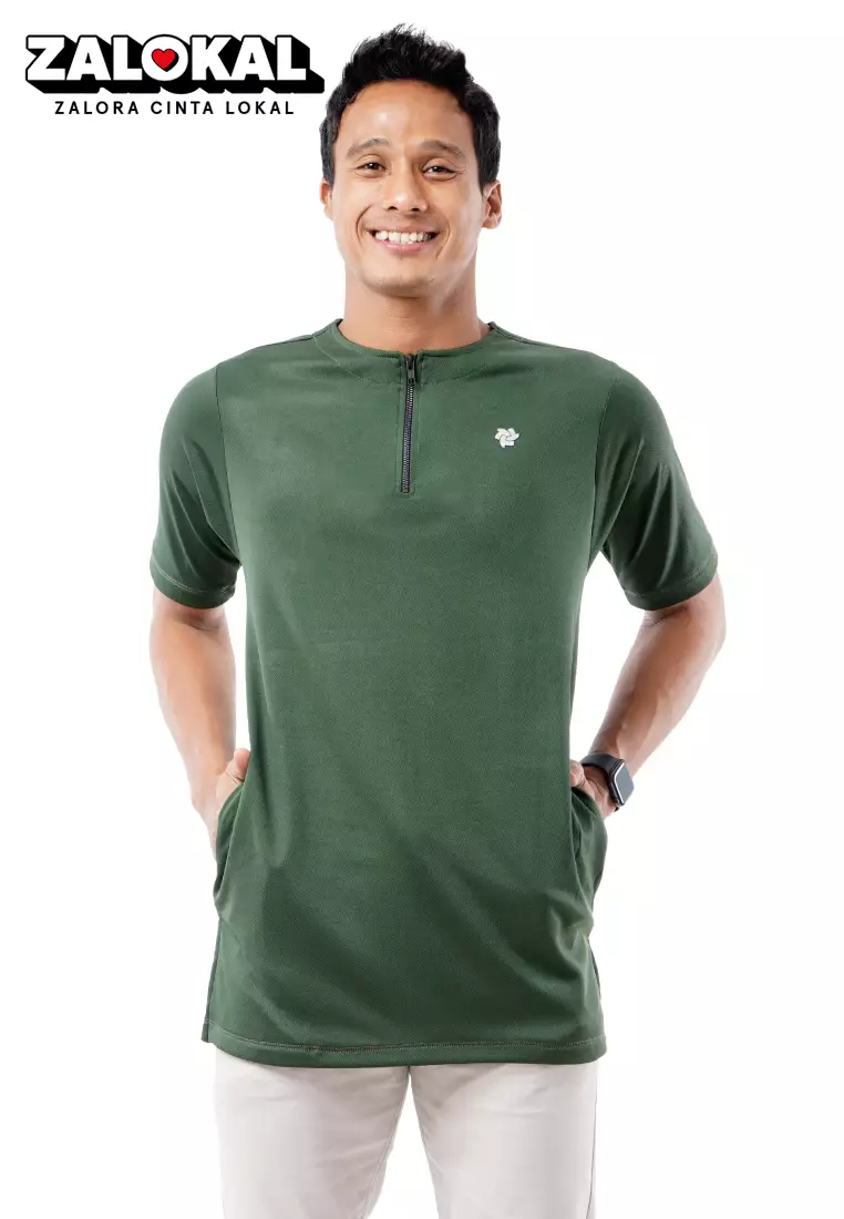 Tiento Baju Muslim Koko Kurta Ibadah Kerja Olahraga 3in1 Zipper Army