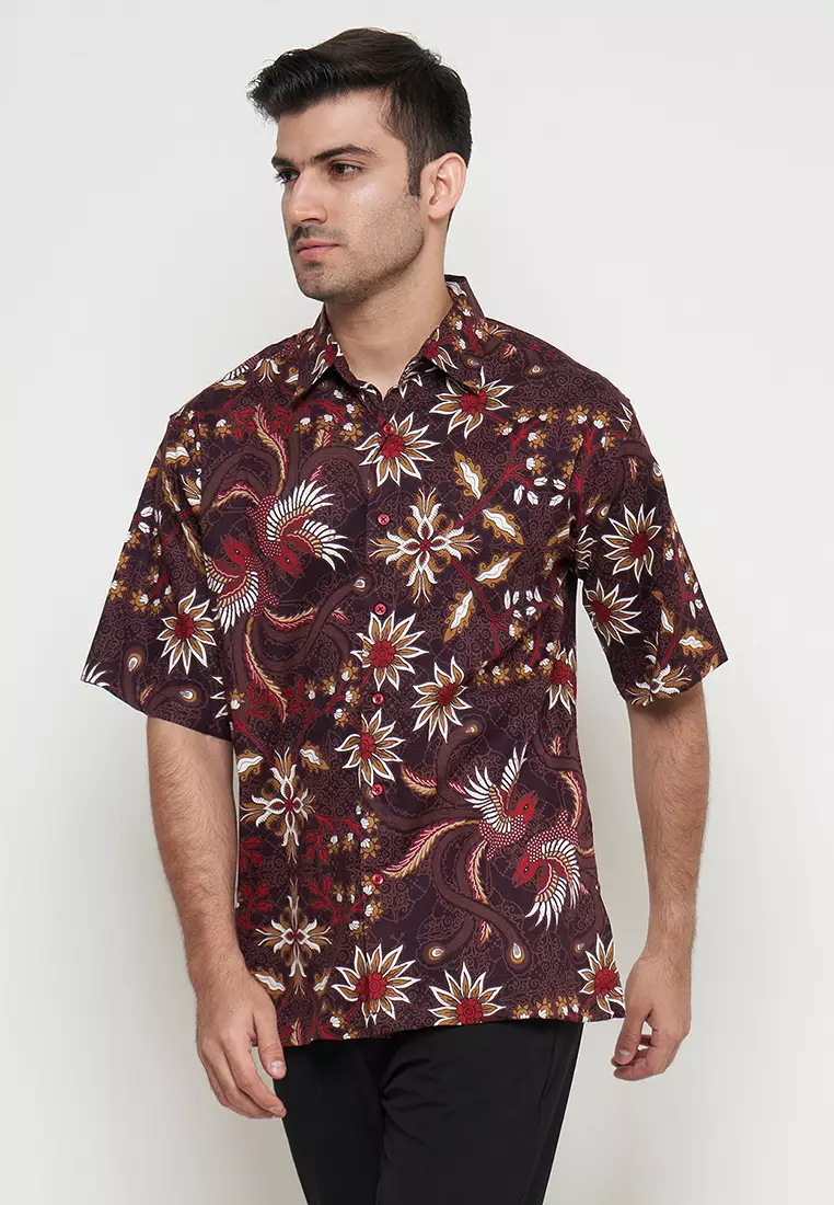 Regfit Barata Maroon Kemeja Batik Pria Lengan Pendek
