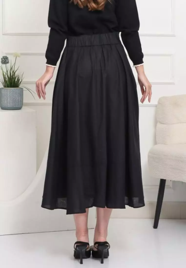 Bellarie Midi Skirt Linen in Black