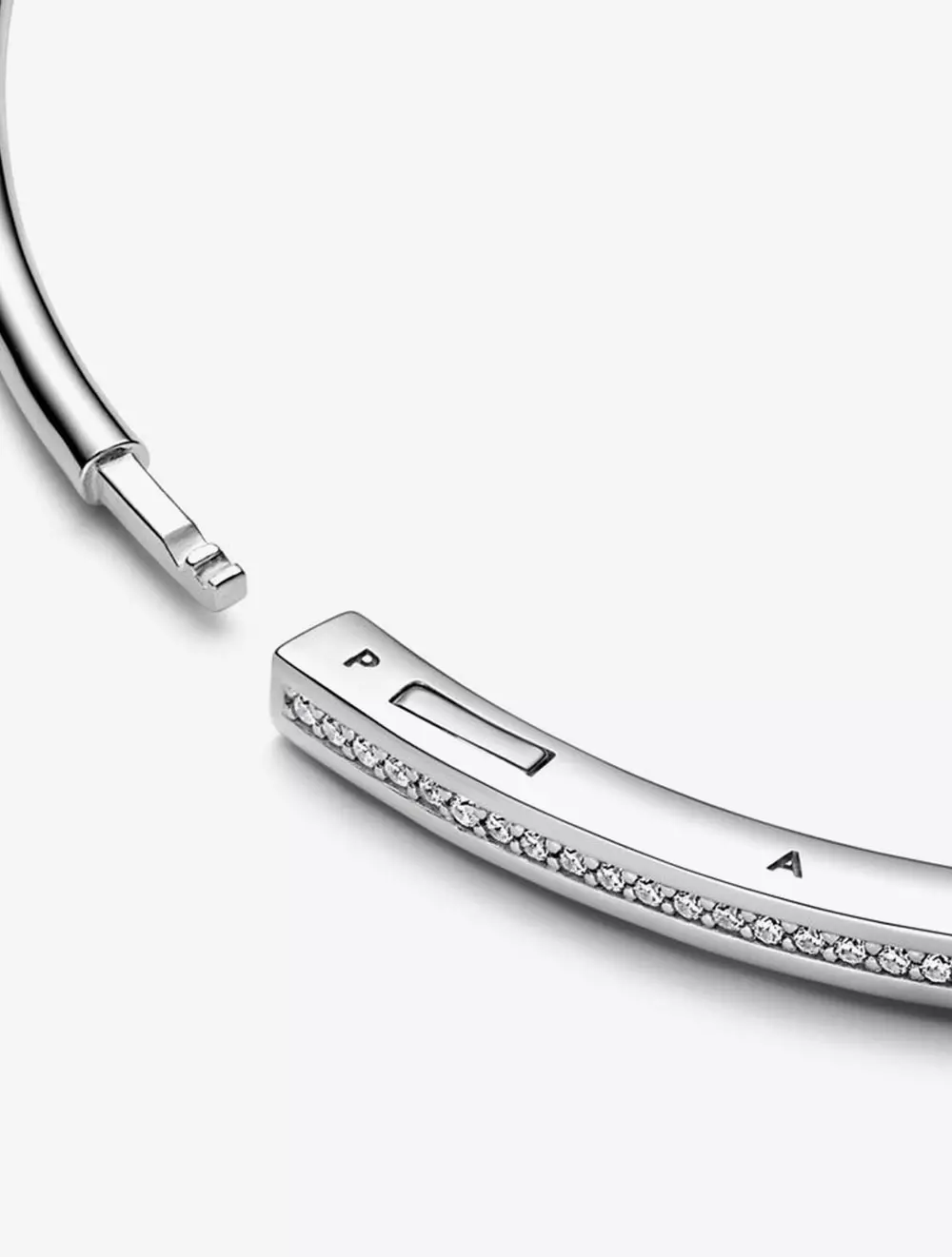 Pandora logo sterling silver bangle with clear cubic zirconia