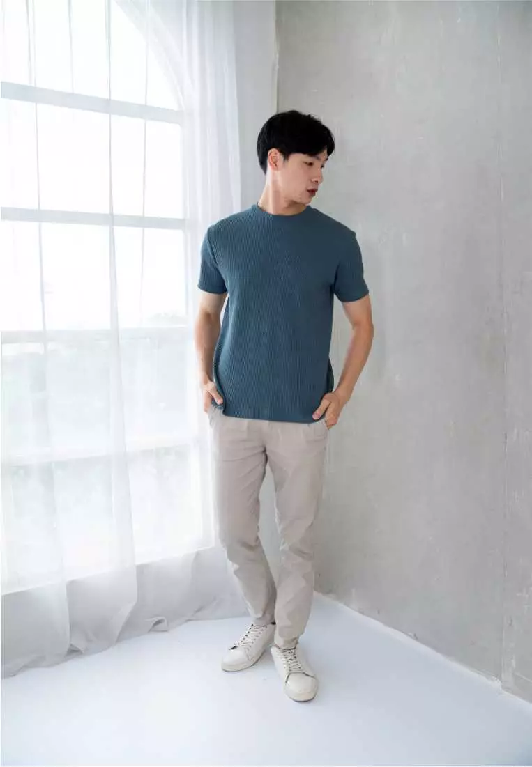 Kale Waffle Dusty Blue / Kaos Polos Tekstur Lengan Pendek Pria / Unisex