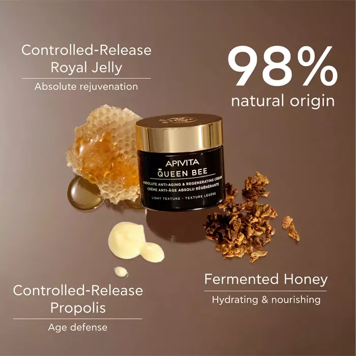 Apivita Queen Bee Absolute Anti-Aging & Regenerating Cream Light Texture 50 ml | Krim Anti Aging Tekstur Ringan Mengurangi Kerutan Mengencangkan Kulit Mengangkat Kontur Wajah
