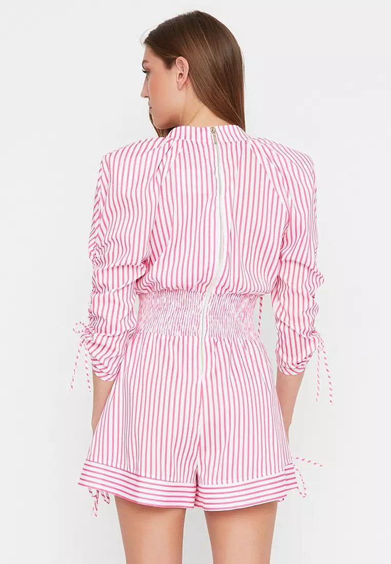 Pink and white shop striped romper