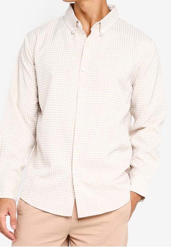 Jual Zalora Basics Textured Gingham Long Sleeve Shirt Original Zalora Indonesia