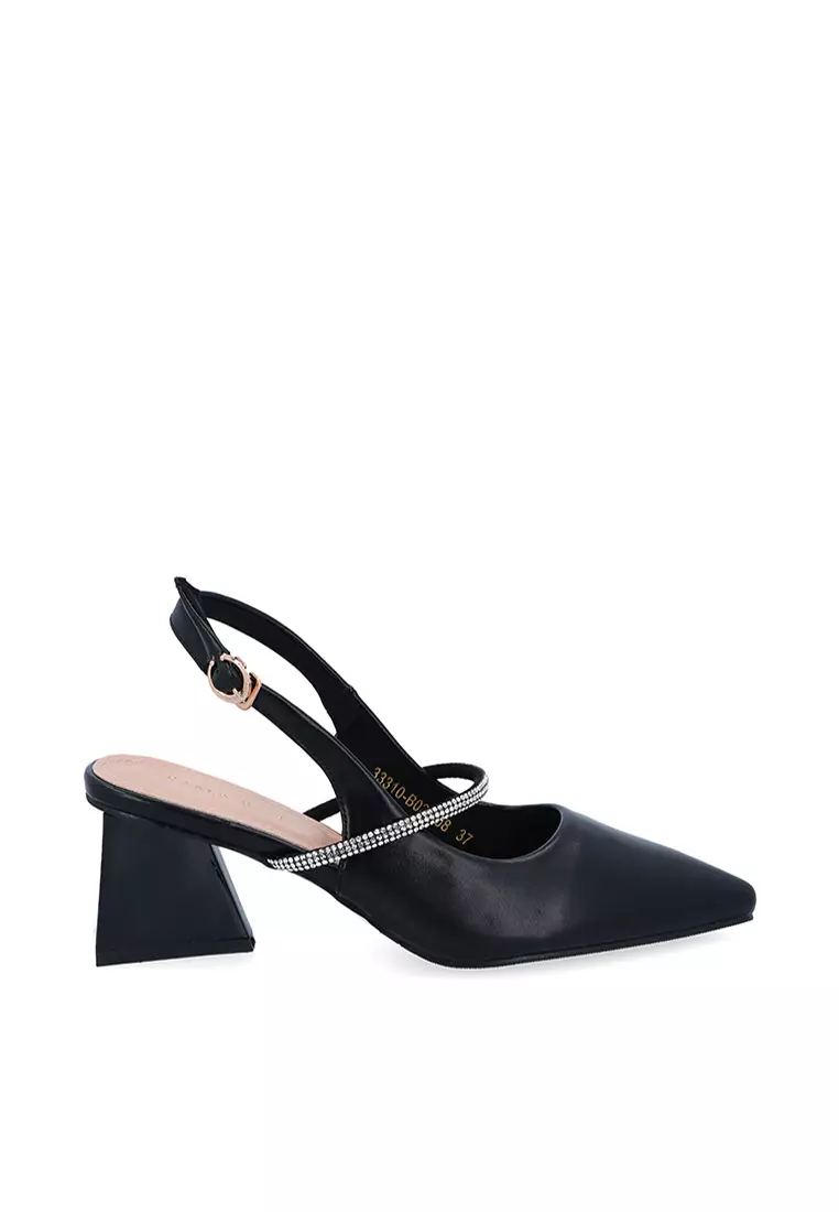 Discount on Carlo Rino  shoes - SKU: Black Cecilia Glittered Strap 
slingback Pumps