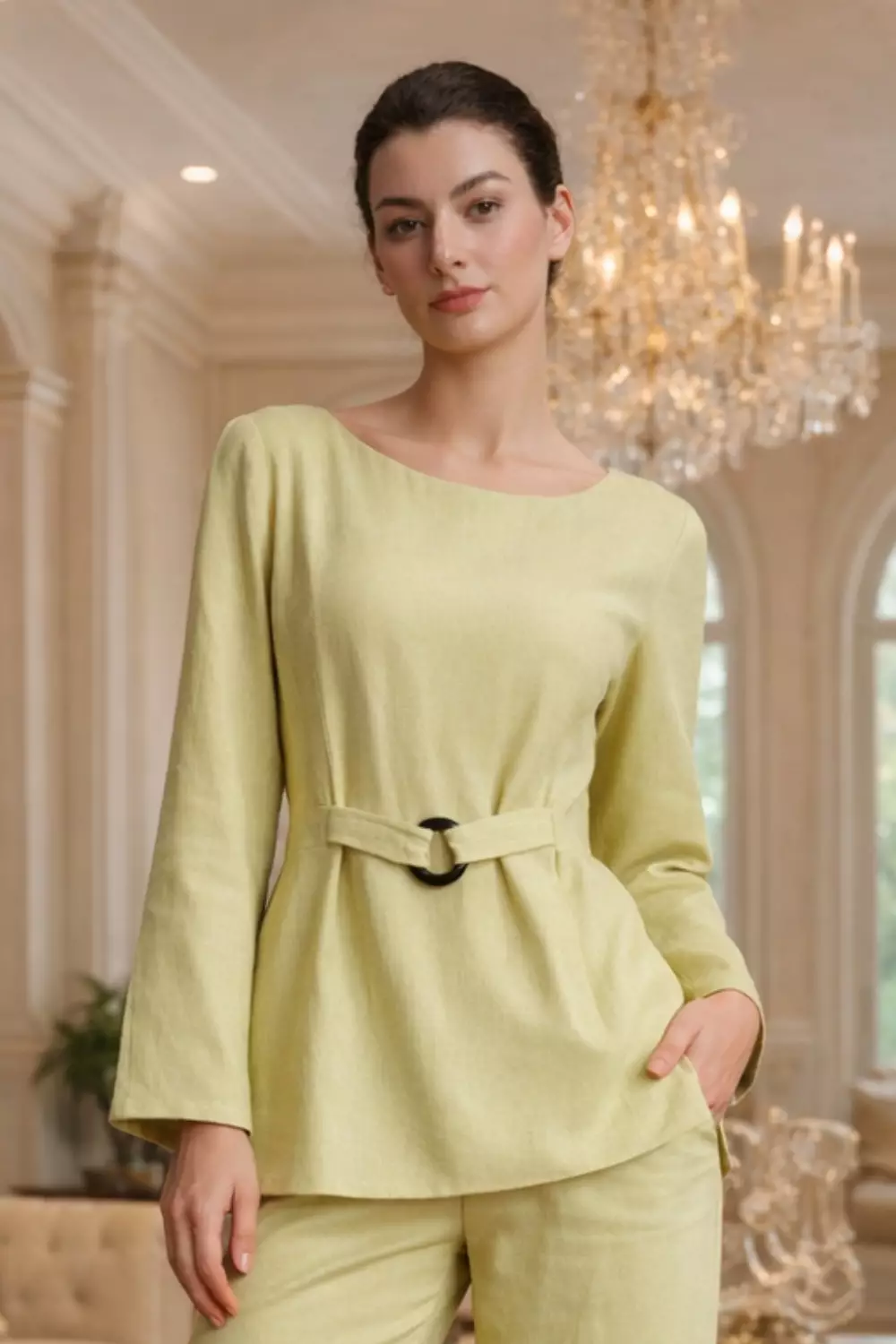 Essentials Lounge Wear Lenin Top Olive Green (Only Shirt)