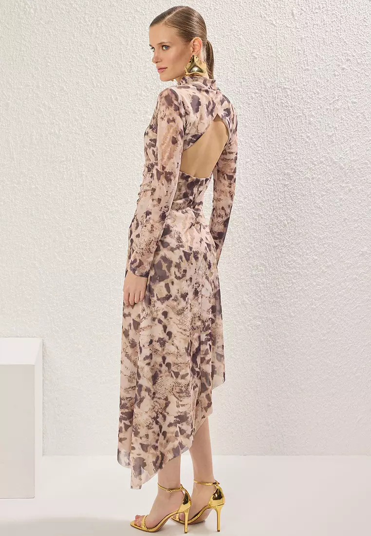 Multicolored Leopard Printed Fitted Tulle Evening Prom Dress TPRSS25EL00036