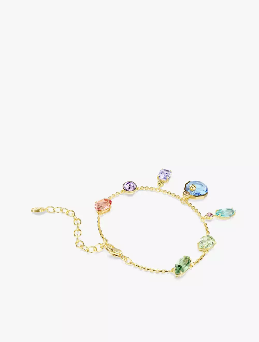 Gema bracelet, Mixed cuts, Dangling crystals, Multicolored, Gold-tone plated