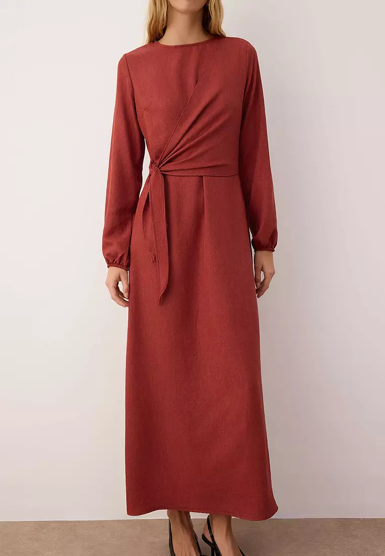 Dusty Rose Linen Look Woven Dress
