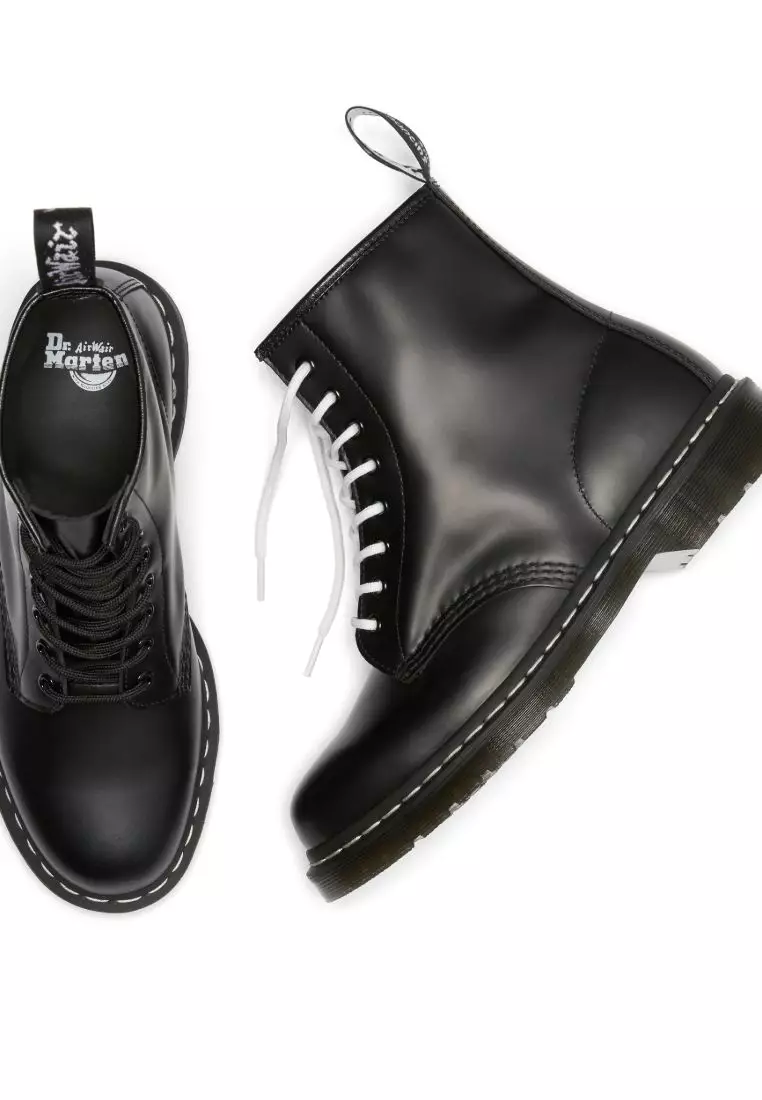 1460 WHITE STITCH LEATHER ANKLE LACE-UP BOOTS - WOMEN