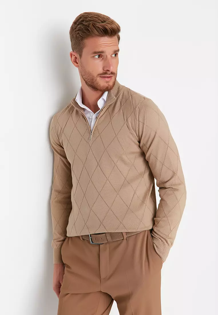 Slim Fit Half Zip Knit Sweater