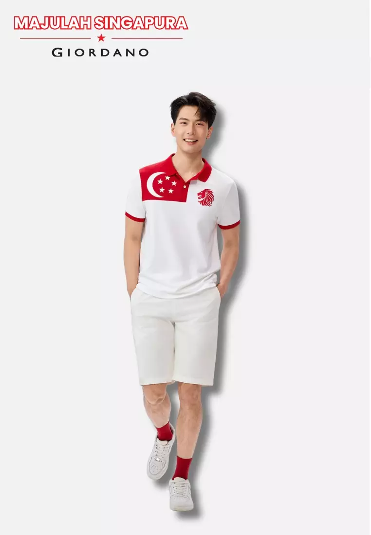 Giordano Men NDP 2026 Collection Slim Fit Cotton Lycra Embroidery Polo T-Shirt (Singapore National Day Parade)