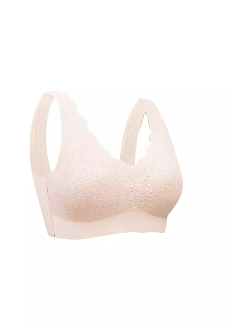 Premium Remi Lace Plus Size Seamless Wireless Paded Push Up Bralette in Nude