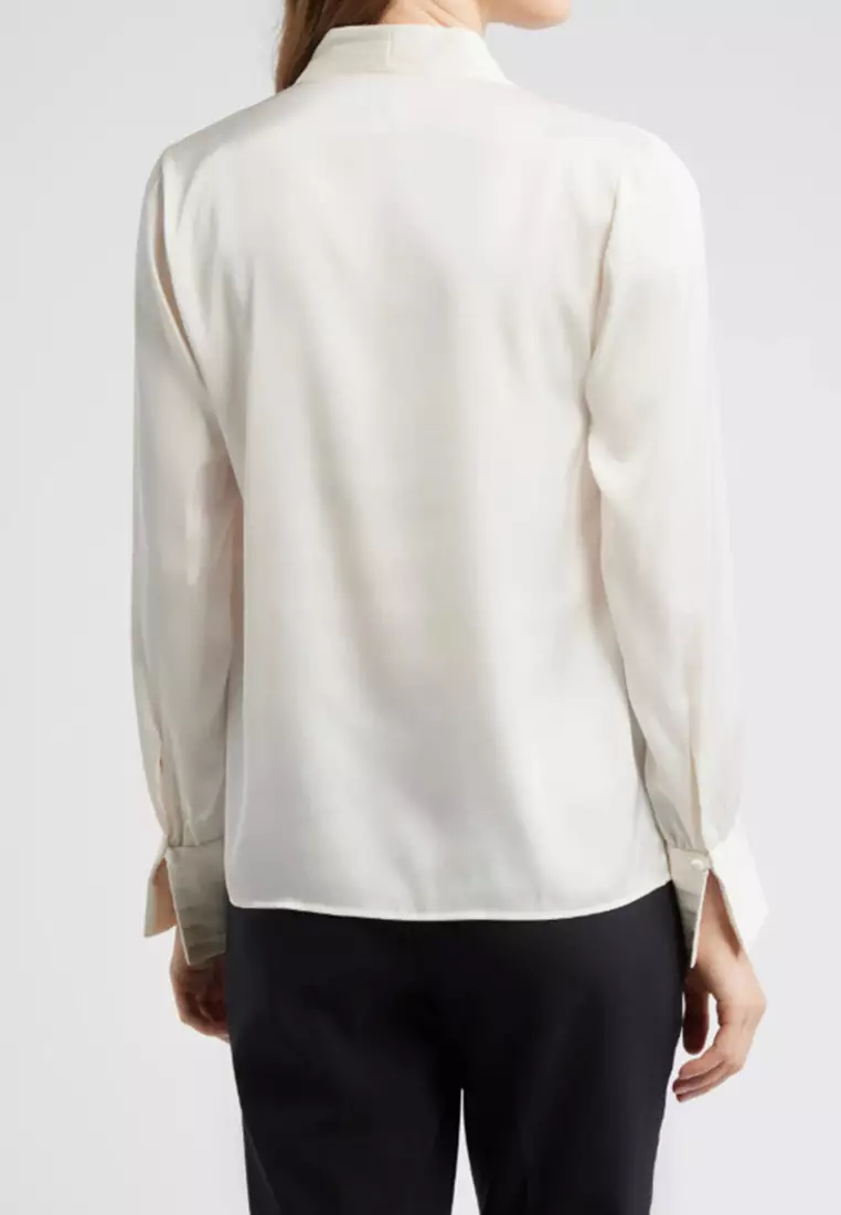 Pleat Front V-Neck Button-Up Shirt
