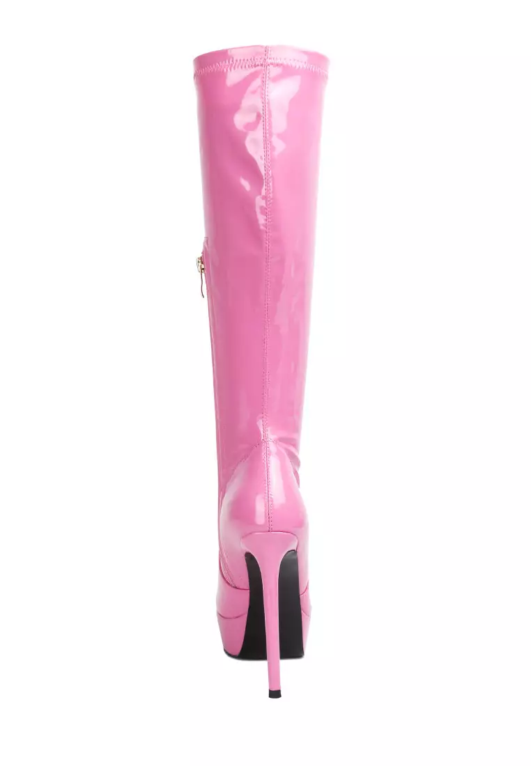 patent pink boots