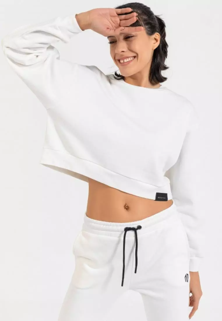 White crop top sweatshirt hot sale