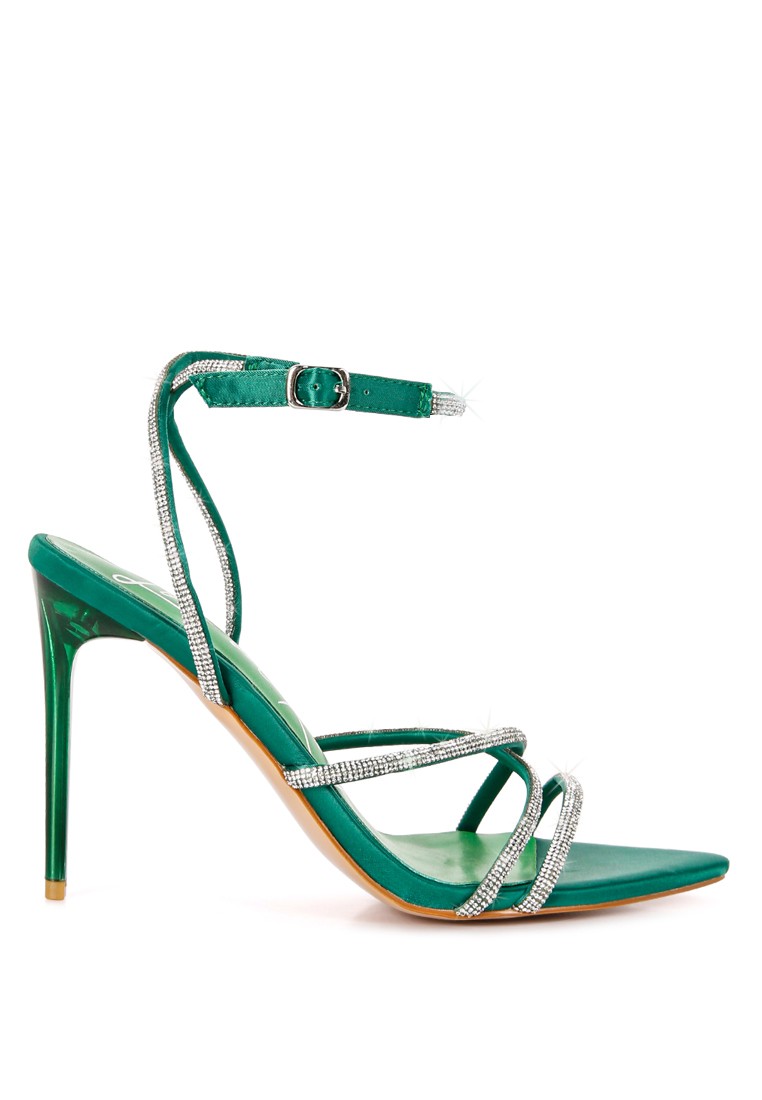 Green Diamante Strap High Heeled Stiletto Sandals