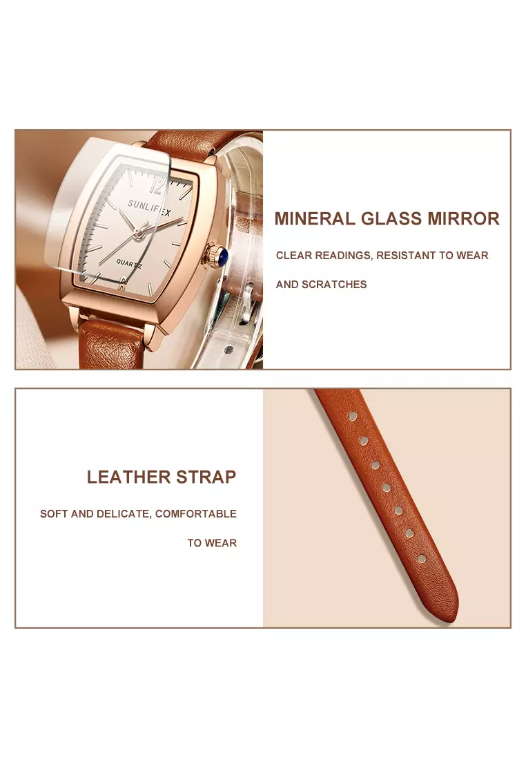 Jam Tangan Wanita 6007 Original Tali Kulit Jam Anggun Santai Korea Jam Tangan Cewek brown