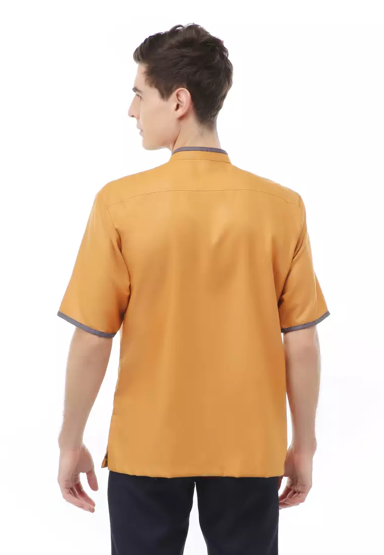 Dwan Atasan Formal Pria Kemeja Koko Polos Lengan Pendek Material Cotton ORIGINAL - Yellow