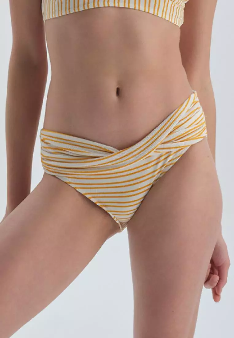 Yellow Bikini Bottom, Striped, Beachwear for Women