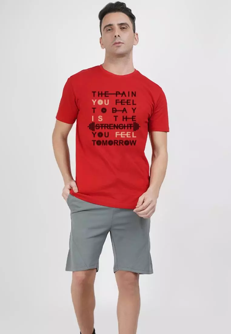 锻炼报价图形红色棉质短袖锻炼/训练 T 恤