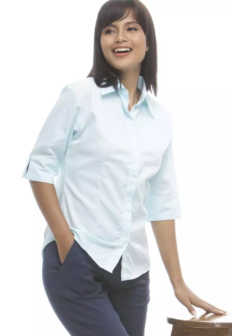 Divina Pinstripe 3/4 Sleeve Office Blouse