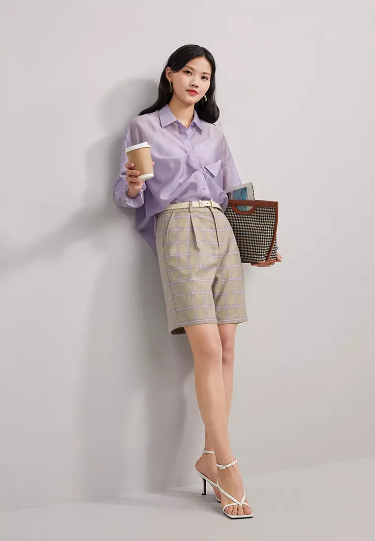 Cropped Button Blouse with Waist Tie