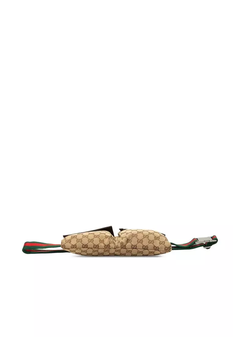 Pre-Loved Gucci Gg Canvas Web Double Pocket Belt Bag
