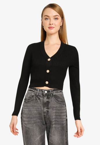 horn button crop cardigan